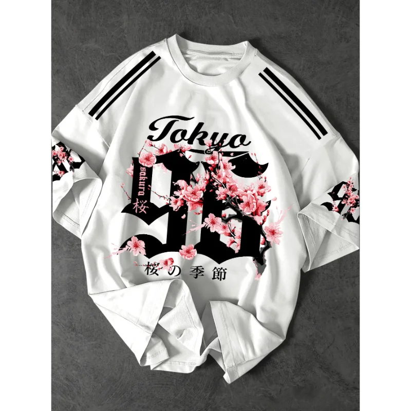 2026 Unisex Tokyo Sakura Cherry Blossom Print T Shirt Short Sleeve Tee Japanese Gothic Varsity Streetwear Men Women Casual Tops