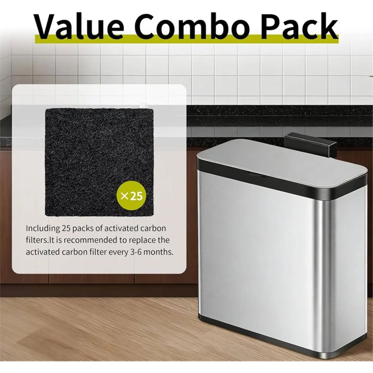 update. 25 Pack Trash Can Odor Absorbing Filter Refills for EKO Garbage Cans and Compost Bin, Activated Charcoal Deodorizer