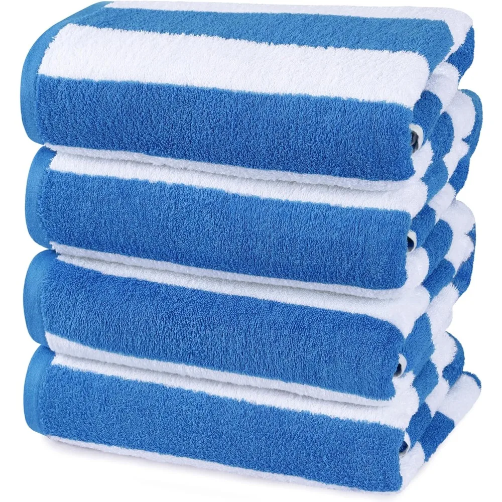 

4 Pack Stripe Beach Towel,Oversized 100% Ring Spun Cotton, Highly Dry Bath Towels for Bathroom, and Swim Towel (Blue)