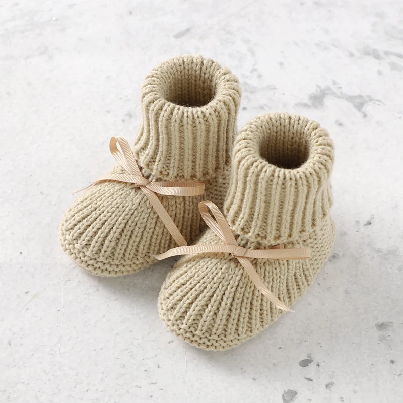 Baby Shoes Fashion Solid Color Knitted Newborn Infant Boys Girls Butterfly-knot Boots Soft Soled Children First Walker Footwear