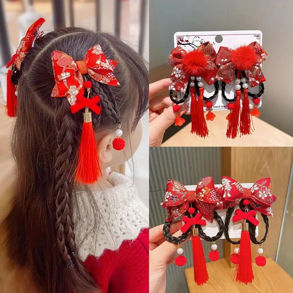 New Year's model children's tassel antique hairpin pair clip Hanfu performance costume accessories headdress