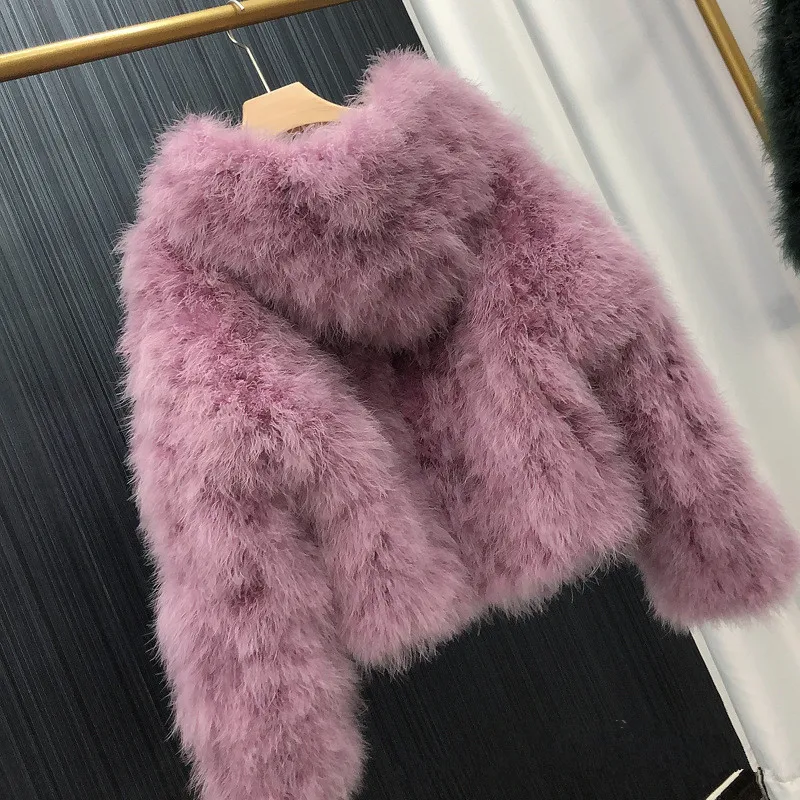 Mode luxe 100% véritable plume d'autruche veste femmes chaud dinde manteau court à manches longues vêtements d'extérieur décontractés