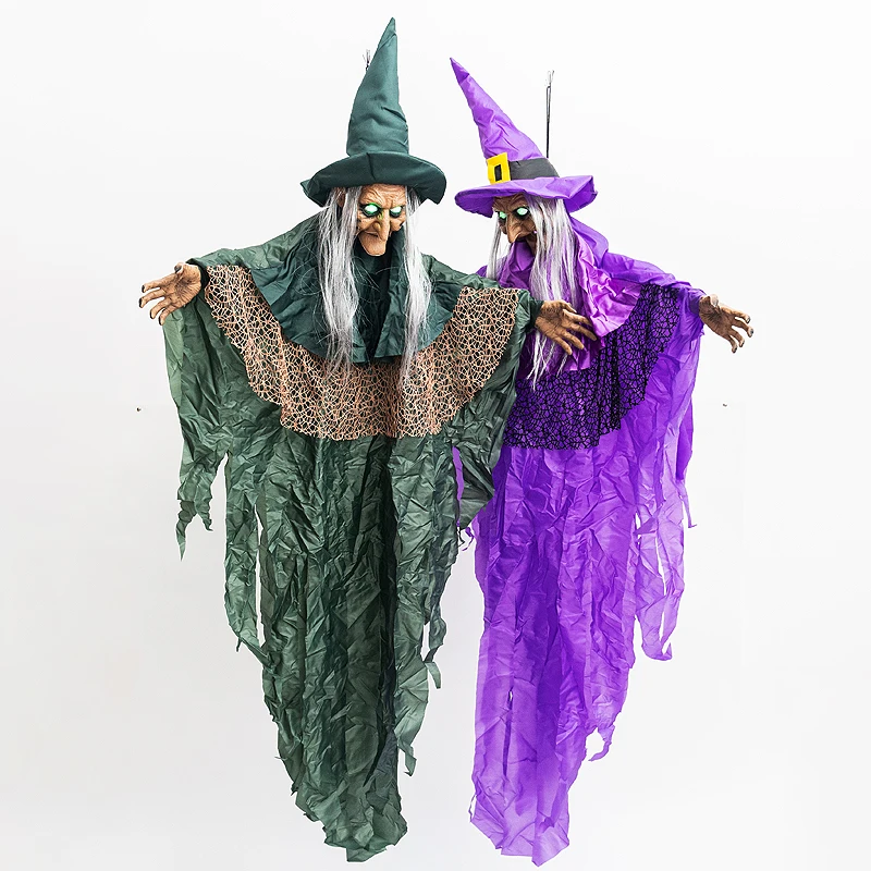 Halloween cross-border new induction big hanging ghost house secret room horror decoration props electric toy witch pendant