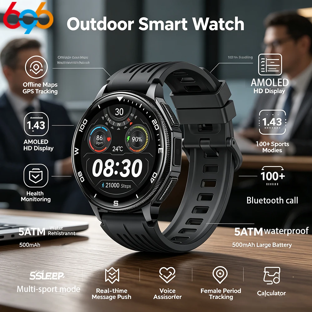 Offline Maps GPS Smart Watches 5ATM Waterproof Health Outdoor Flashlight BT Call Sports Smartwatch Men ChatGPT For Android IOS