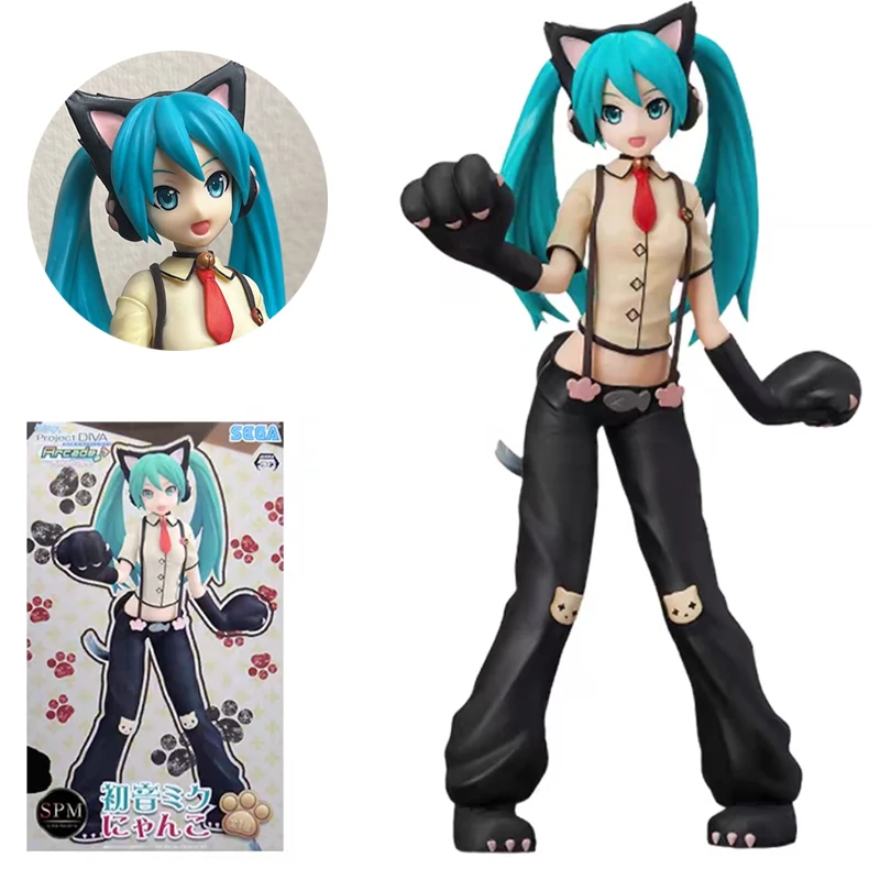 Original Sega Hatsune Miku Cat Ears Ver. Figure 23cm Vocaloid Pvc Model Kawaii Miku Action Figurine Collection Doll Toys Decor