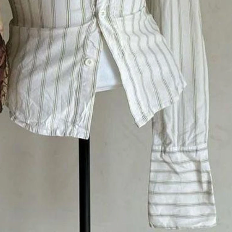 2025 été nouvelle chemise classique rétro femme mode coréenne à manches longues chemise mince rayure Y2k marron simple boutonnage hauts femmes nouveau