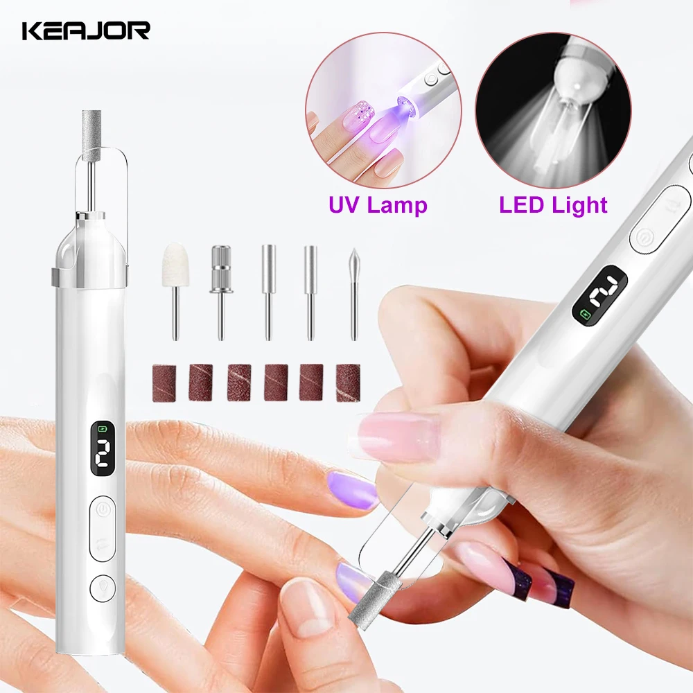 Electric Nails Drill Grinding Machine with UV Drying Lamp Portable Nails Gel Polisher USB Rechargeable Cordless Nails Art Sander