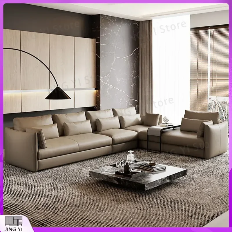 Italian Minimalist Black Genuine Leather Sofa for Living Room Straight or Corner Configuration First Layer Cowhide Down Sofa