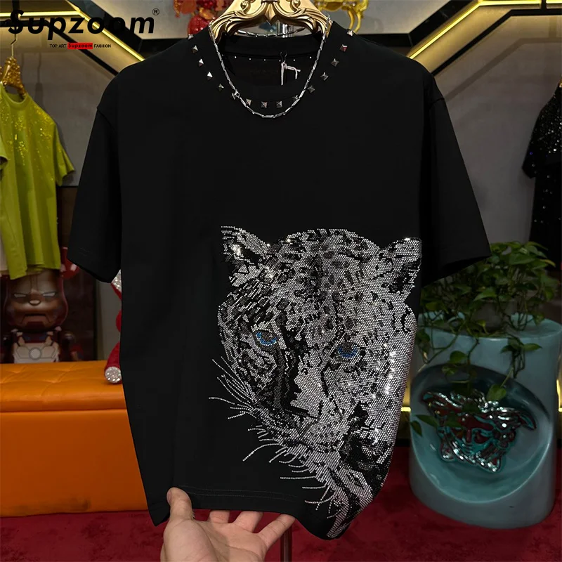 

Supzoom Top Fashion Summer Leisure O-neck Novelty Leopard Drills Joker Cotton Male Popular Logo Collar Sleeve Casual T Shirt Men