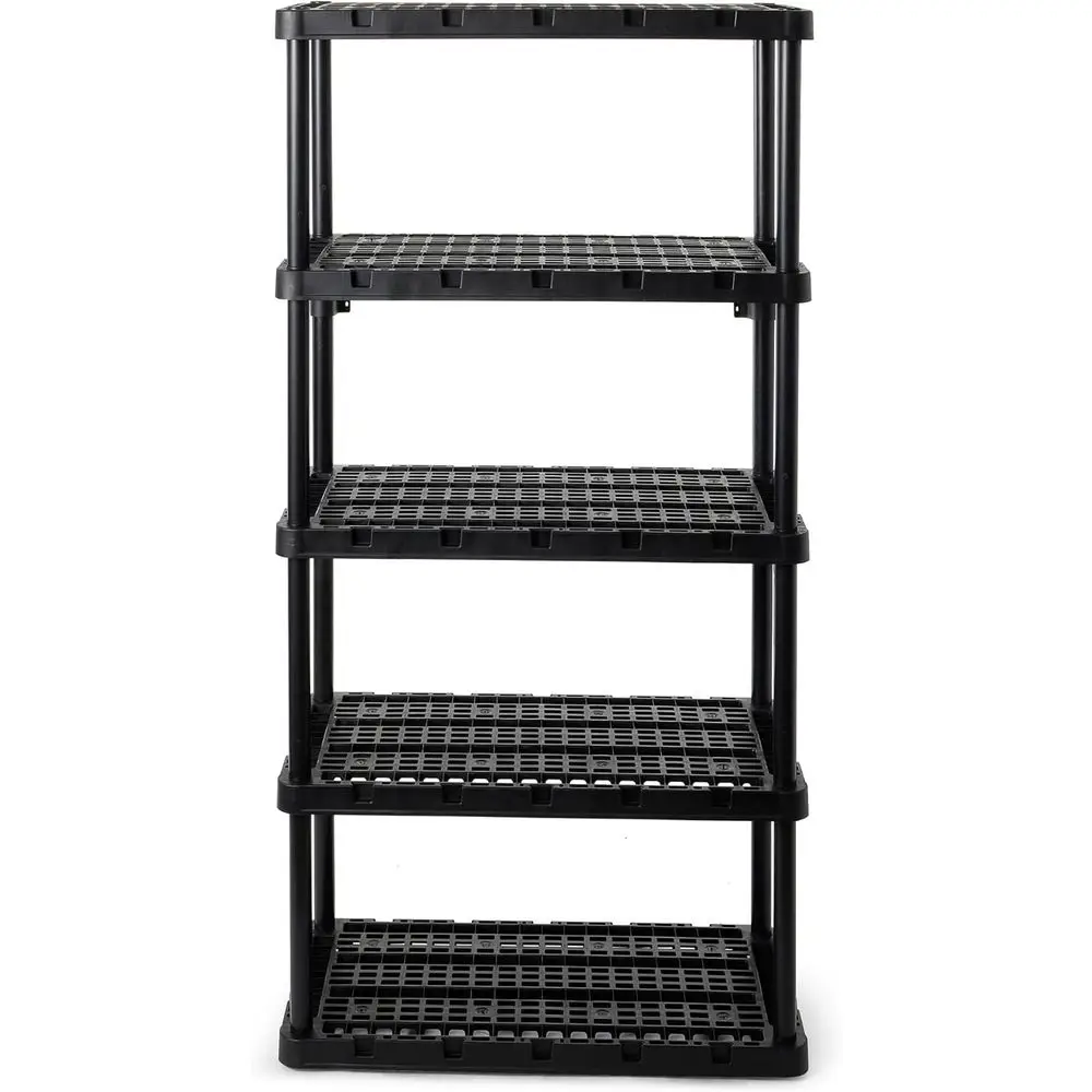 

5-Shelf Heavy-Duty Plastic Storage Shelves, Garage, Kitchen, Bathroom, and Laundry Room Organizer Rack in Black