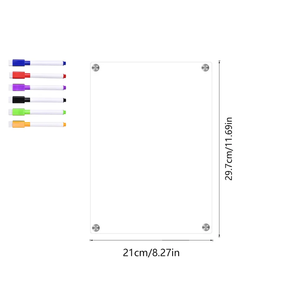 A3/A4 Clear Dry Erase Board White Acrylic Refrigerator Magnetic Whiteboard Fridge Calendar Hanging Includes 6 Whiteboard Markers