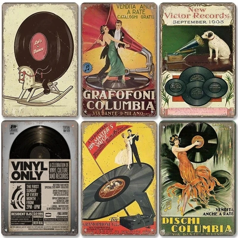 Vintage Metal Tin Sign Vinyl Music Poster Vinyl Record Phonograph Coffee Bar Club Metal Plaque Wall Art Decoration Mural Gift