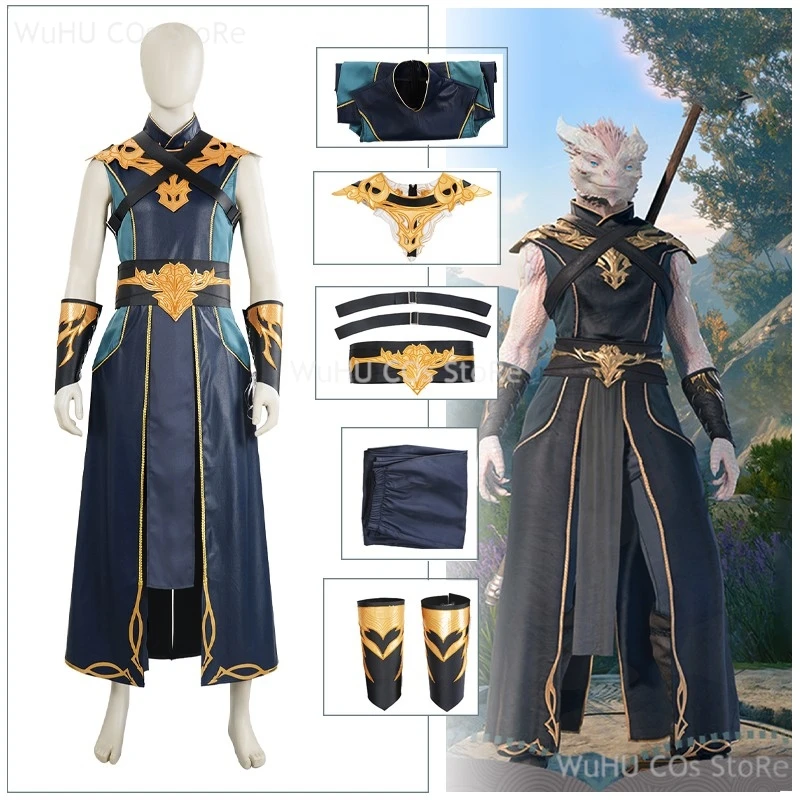 The Dark Urge Cosplay Costume BG3 Male White Dragonborn and a Sorcerer Outfits Shoes Full Set Halloween Carnival Party Clothing