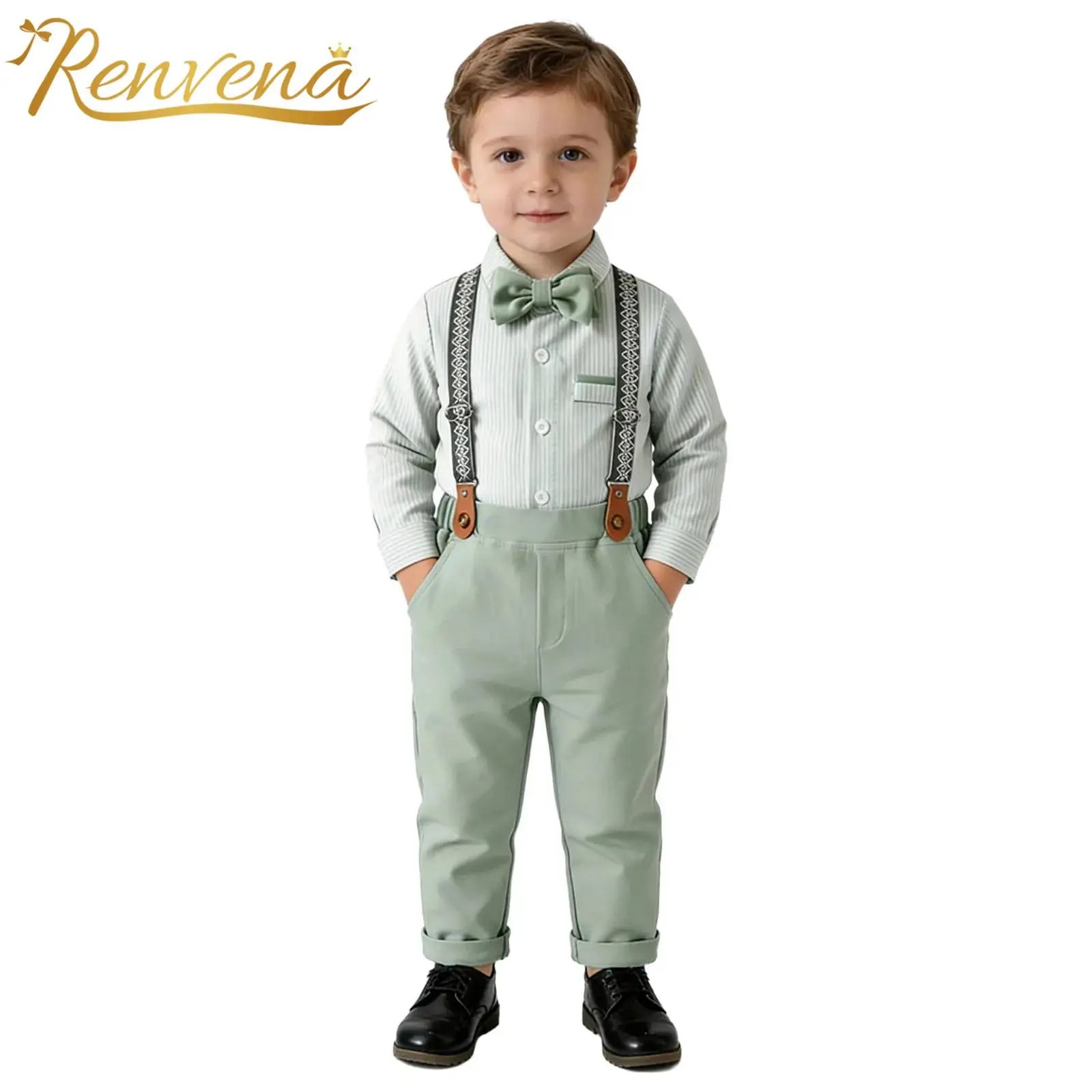 

Детская одежда: Комплект для мальчиков — полосатая рубашка, брюки с Y-образными подтяжками, костюм для малышей, нарядный образ для свадьбы и торжественных мероприятий
