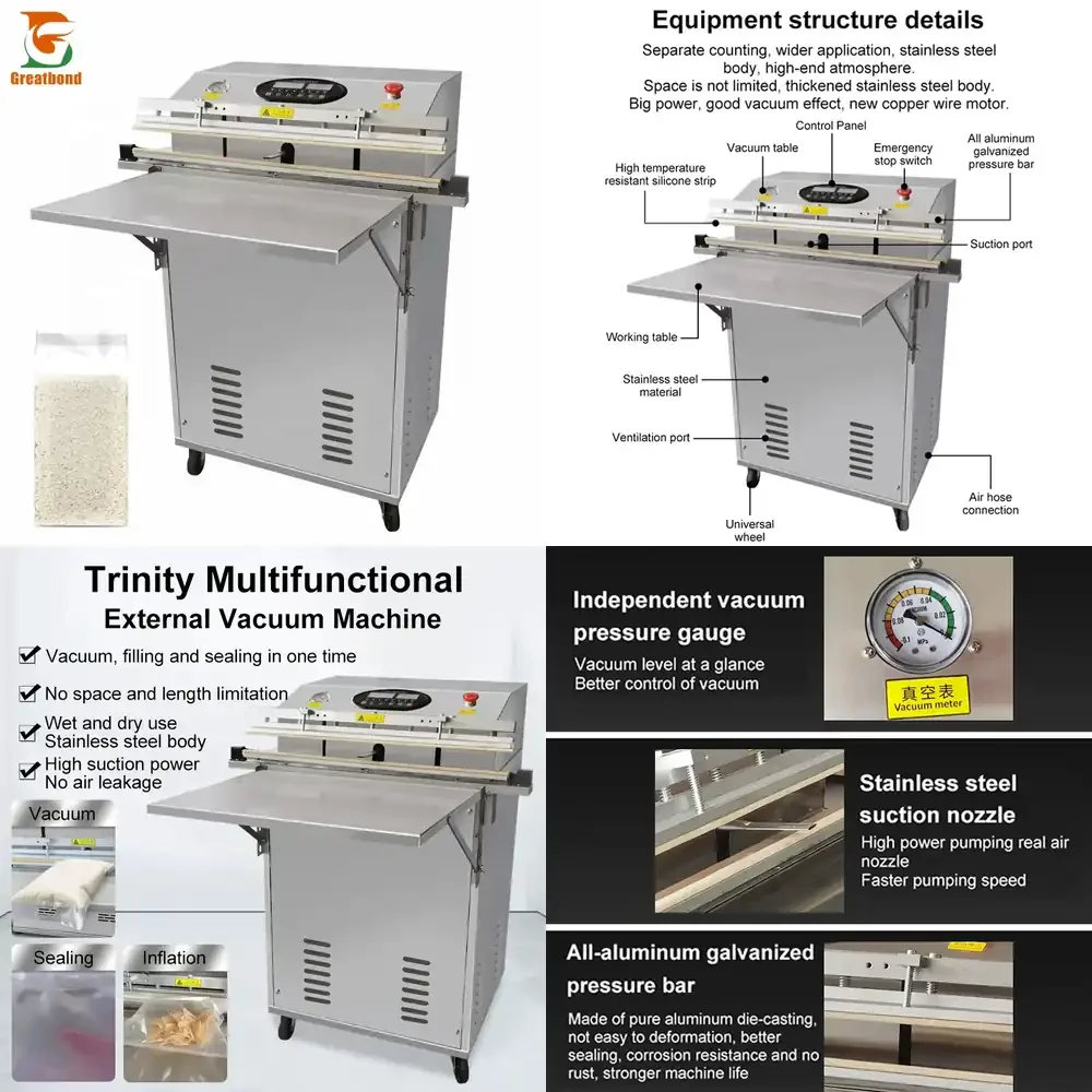 

Qwinn (2026) Высокоэффективные полуавтоматические внешние вакуумные упаковочные машины с двойным насосом типа 500 для коммерческого использования (для фруктов и овощей)
