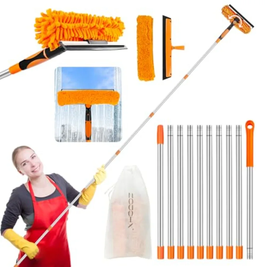

Window Cleaning Tools Window Squeegee: 2 in 1 Double-Sided Professional Cleaner Window Washing Kit with Extension Pole 20+ Ft D