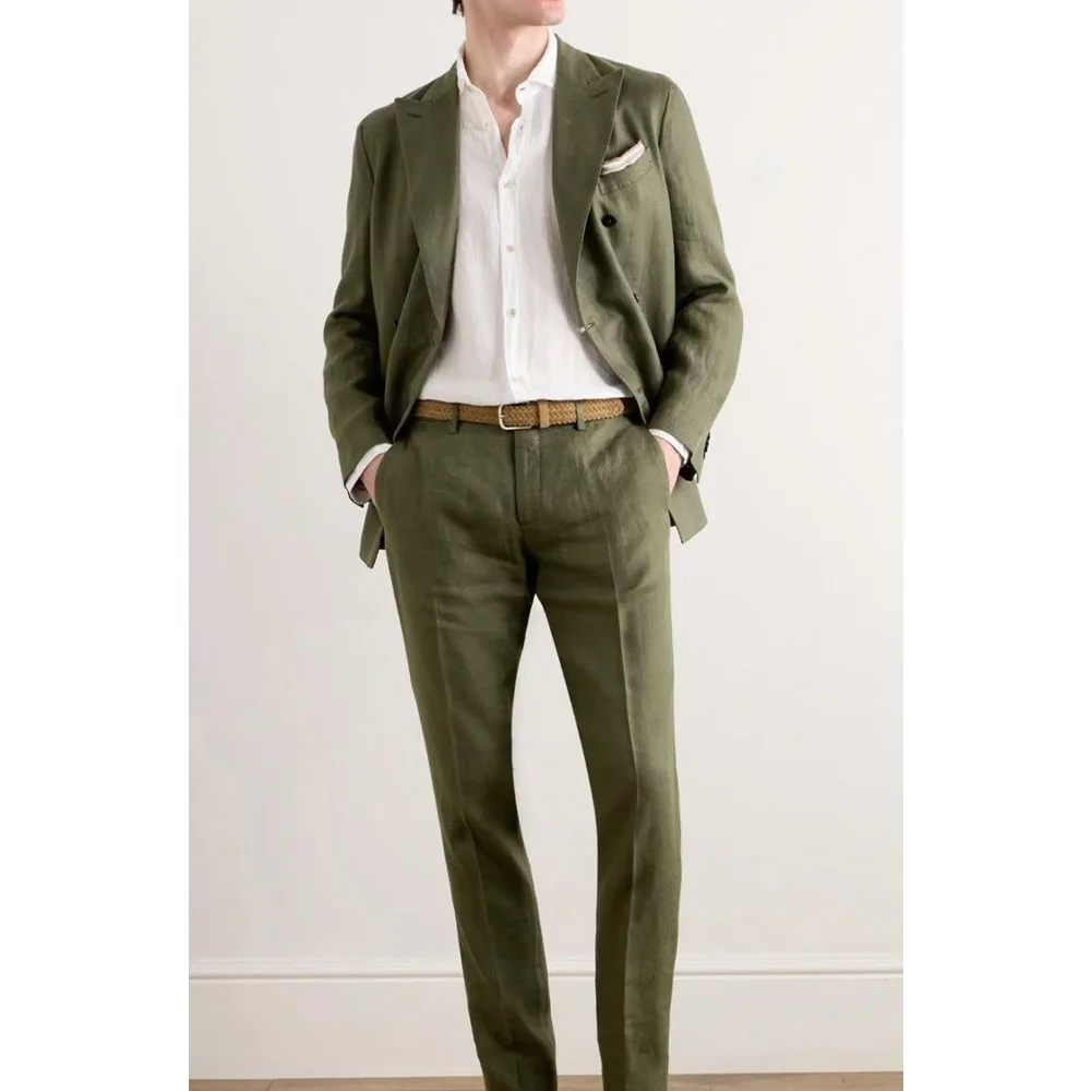 

Men Suit 2 Piece Set Linen Single Breasted Comfortable Business Work Suit Elegant Casual Outfit Slim Fit Stylish Formal Blazer P