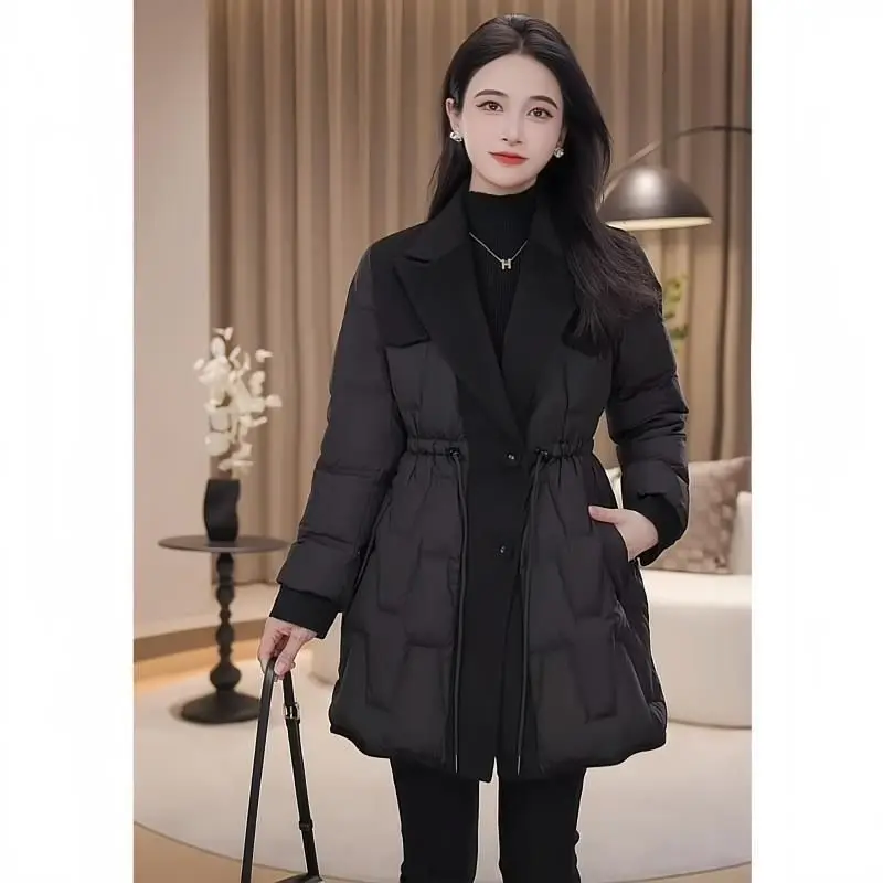 2024 New Women Down Cotton Coat Winter Jacket Female Mid Length Version Parkas Slim Fit Large Size Outwear Leisure Time Overcoat