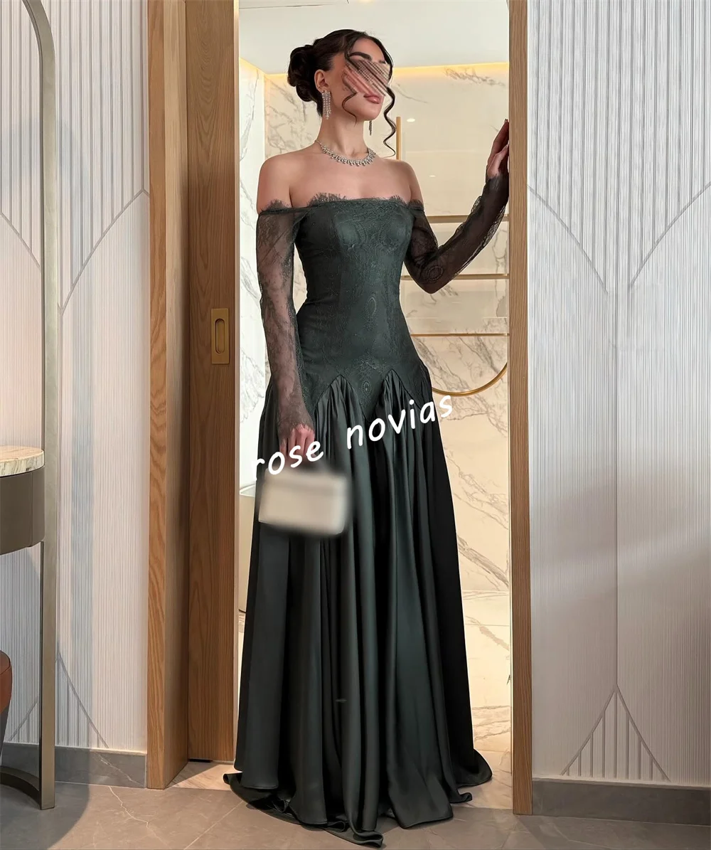 فستان سهرة رسمي مخصص دانتيل أنيق خارج الكتف على شكل حرف a فساتين طويلة مناسبة مخصصة لحفلات الزفاف الأنيقة #3