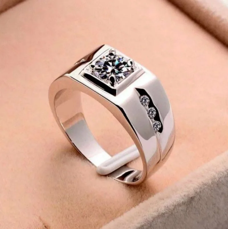 

Hot Selling Silver Plated Stainless Steel Rings for Men Zirconia Wedding Ring Creative Fashion Jewelry Party Accessories