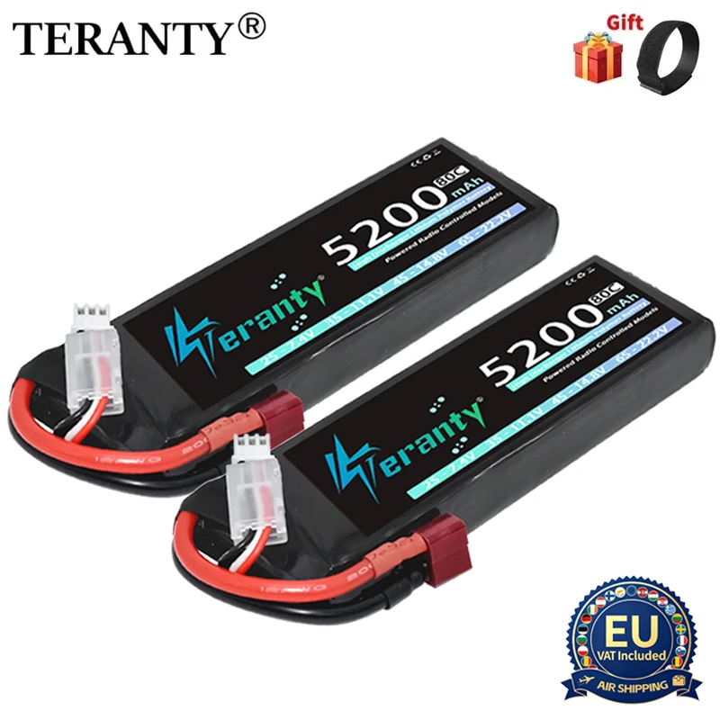 1/2 Stück TERANTY Lipo-Akku 2S 7,4V 80C 7,6V 120C 5200mAh mit T/XT60 für RC-Auto, LKW, Fahrzeug, Buggy, Losi RC-Rennmodelle, Ersatzteile