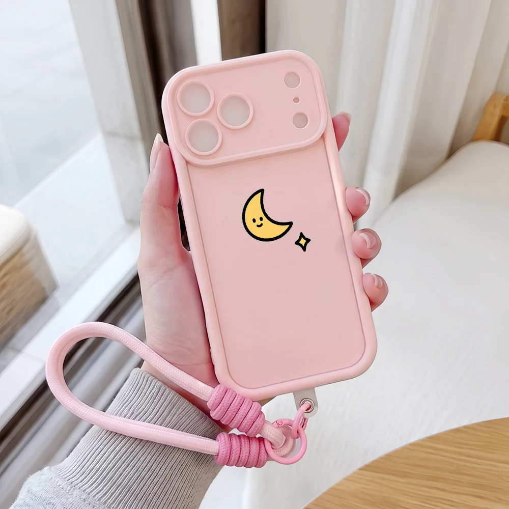 Cartoon-Mond-Lanyard-Handyhülle für iPhone 11 12 13 14 15 16 17 Pro Max 16 15 14 Pro Plus 17E XR Stoßfeste Matte Silikonhülle – Detail 1