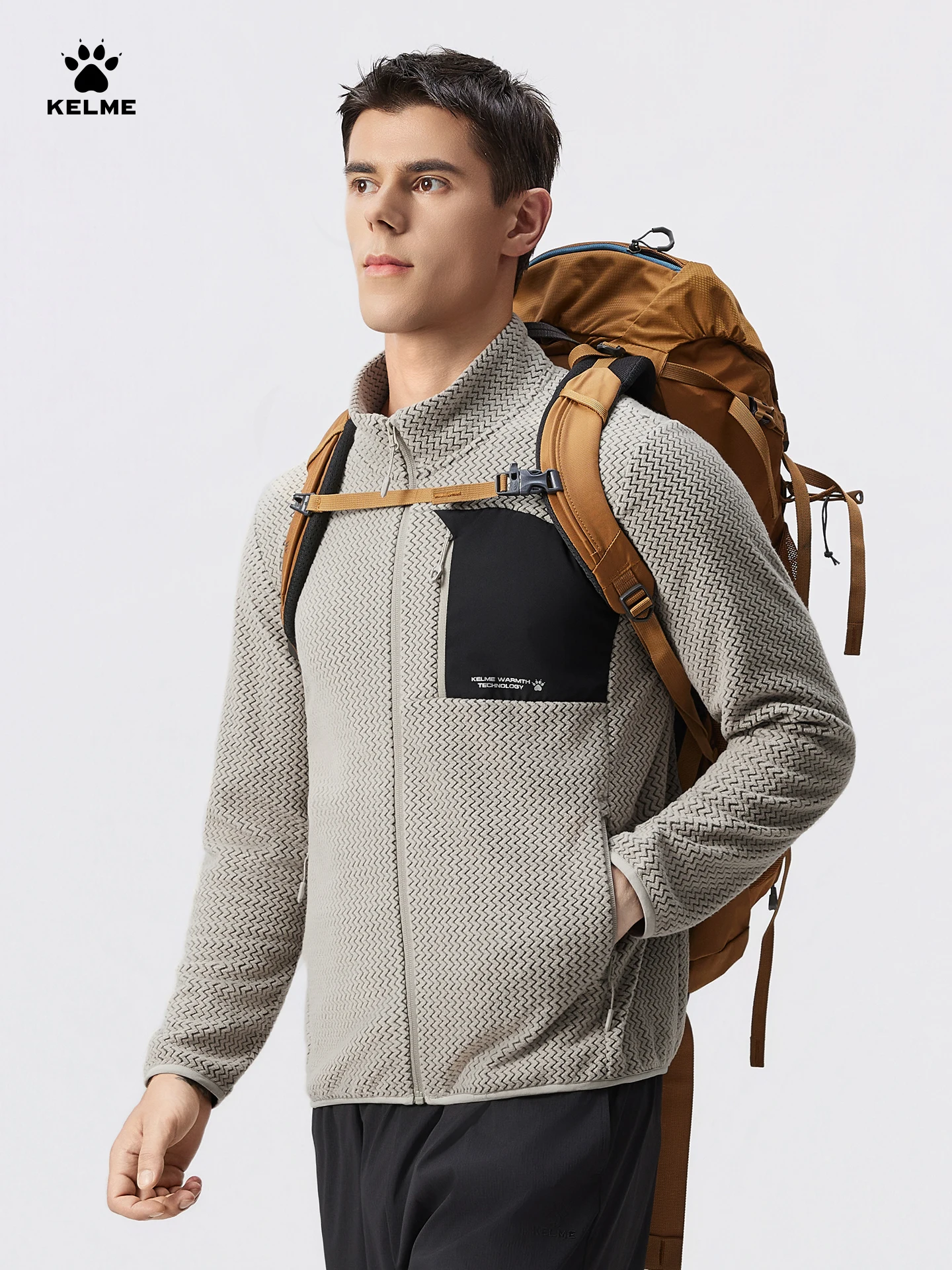 Kelme Fleece Sports Jacket Winter Cardigan Knitted Jacket Stand Collar Outdoor Running Windproof And Warm Training Top