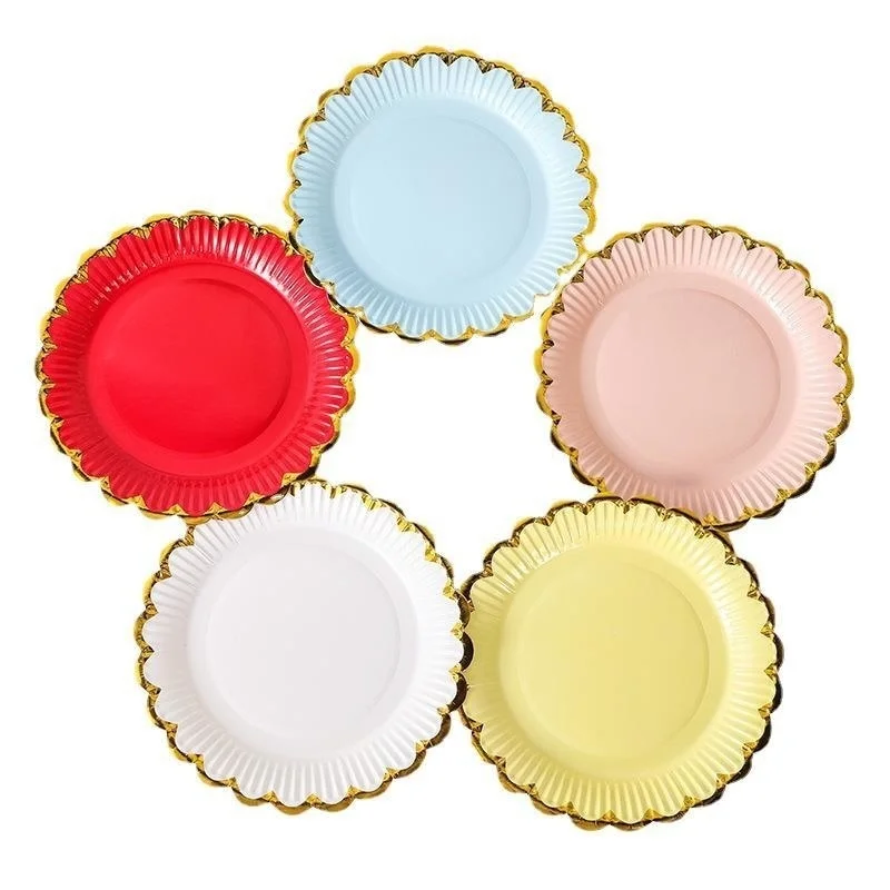 10pcs 7 inch bronzing lace paper plate disposable plate party scene decoration cake display solid color paper plate wholesale