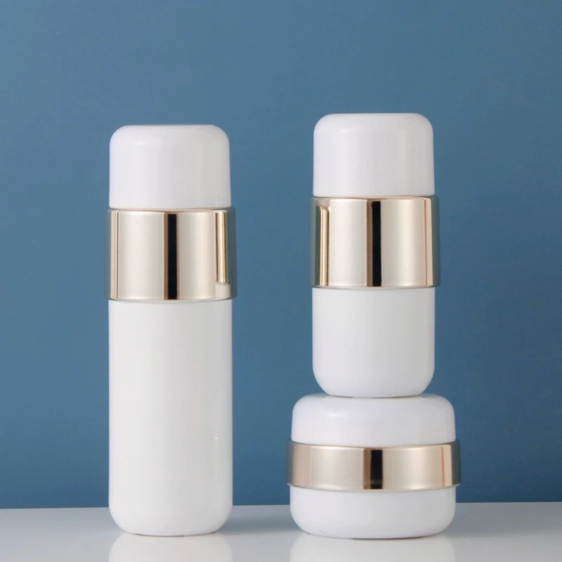 30ml/50ml/100ml/120ml Białe szklane butelki na perfumy z rozpylaczem i pompką Butelki na balsam Puste słoiki na krem 50g z jasnozłotą białą pokrywką