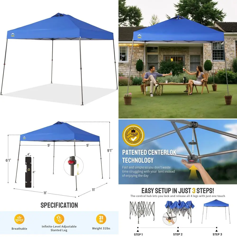 

Быстрая установка пляжной палатки с выдвижным навесом 11x11 для мероприятий на открытом воздухе, вечеринок и кемпинга с одним нажимным механизмом