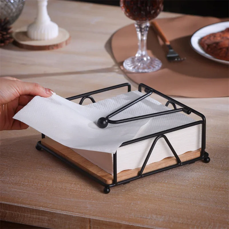 Practical Napkin Holder Metal Kitchen With Weighted Tension Arm Rustic Tissue Paper Dispenser For Countertop Table