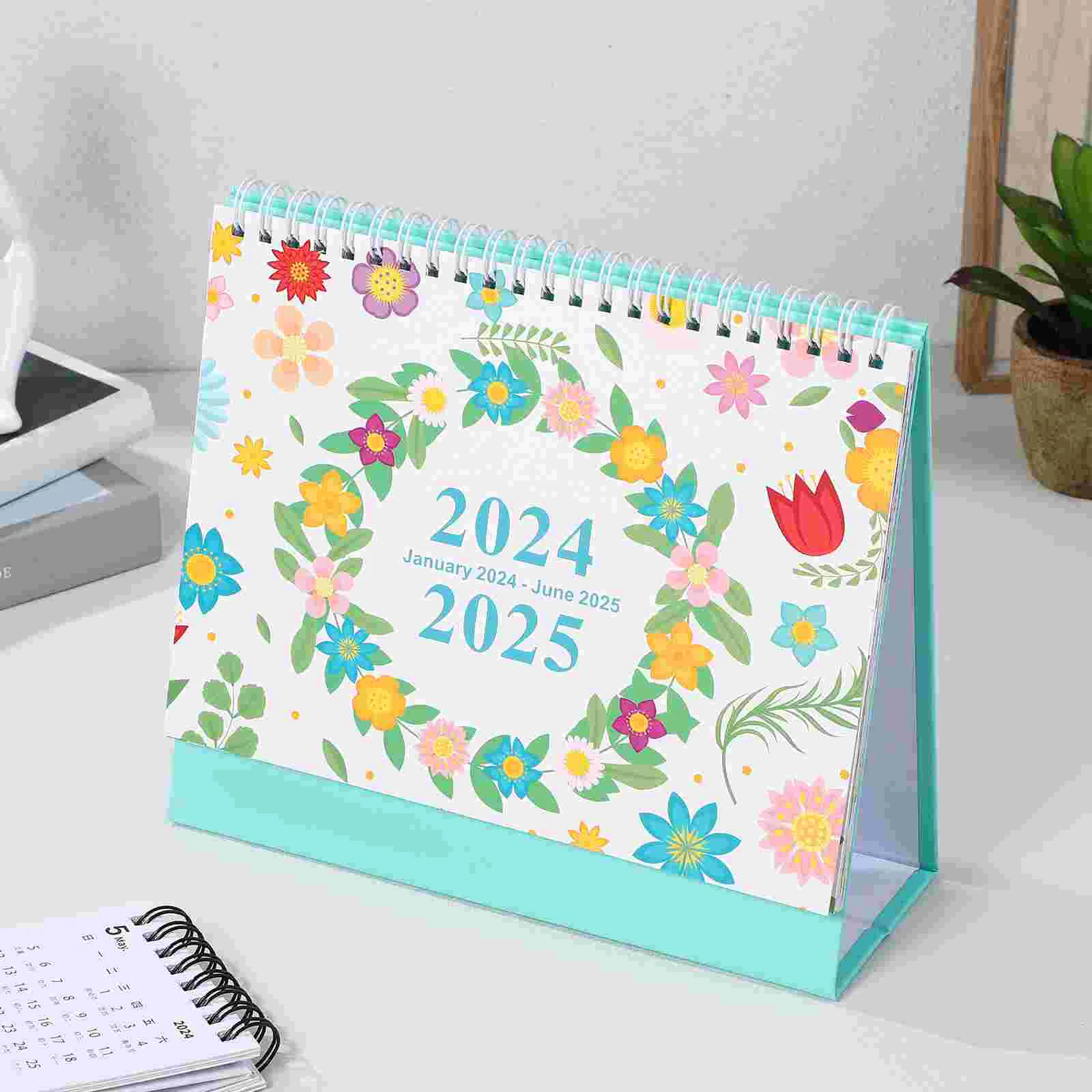 2024 English Creative Simple Desk Calendar 18 Months and 365 Days Countdown (spring Flowers Are Blooming) Desktop Small Decor