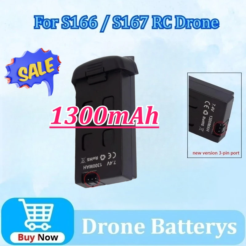 

Lipo Battery For S166 S167 RC Drone Spare Parts 7.4V 1300mAh for S167 RC Drone Rechargeable Battery