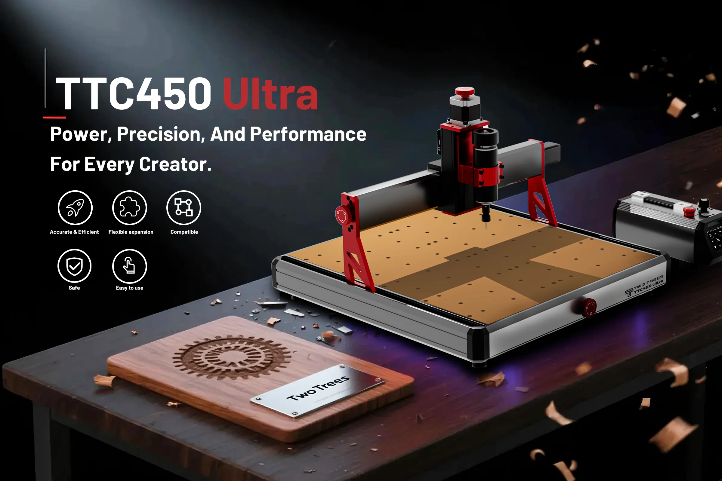 Twotrees TTC450 Ultra High Precision CNC Router 3-Axis/4-Axis Milling Cutting Machine 500W Spindle Carving Metal CNC Engraver