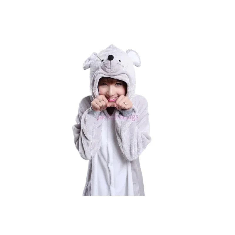 الكبار الفانيلا Kigurumi الحيوان زي رمادي الفئران الفئران المرأة أو الرجال نيسيس بيجامة لحفلة الهالوين كرنفال