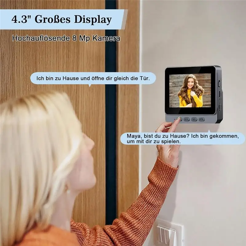 A42Z-Wireless Doorbell, Wide Angle Lens, Wireless Bell With Intercom Camera, 4.3 Inch Screen Video Night Vision Doorbell