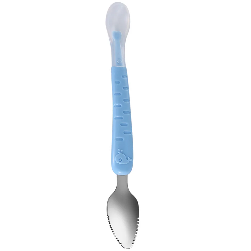 Double Ended Scraper Baby LED Weaning Spoon Silica Gel 304 Stainless Steel Vegetable Puree Complementary Food