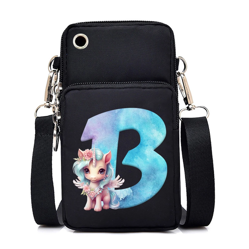 Women Crossbody Bag 26 Sweet Unicorn Alphabet Mobile Phone Bag Purse Cartoon Letter Messenger Bag Small Unicorn Shoulder Handbag