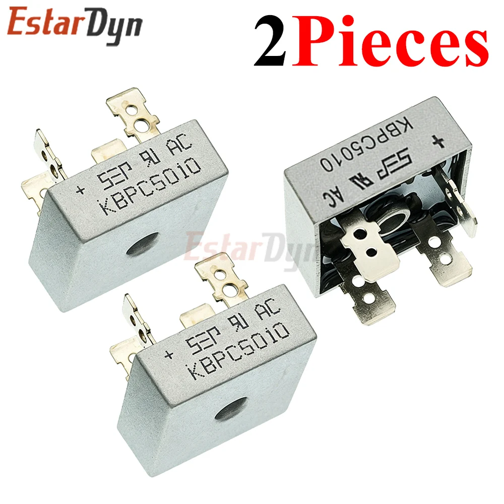 Estardyn 2PCS KBPC5010 Bridge Rectifier 50A 1000V Electronic Components Diode Module High Power AC to DC Converter