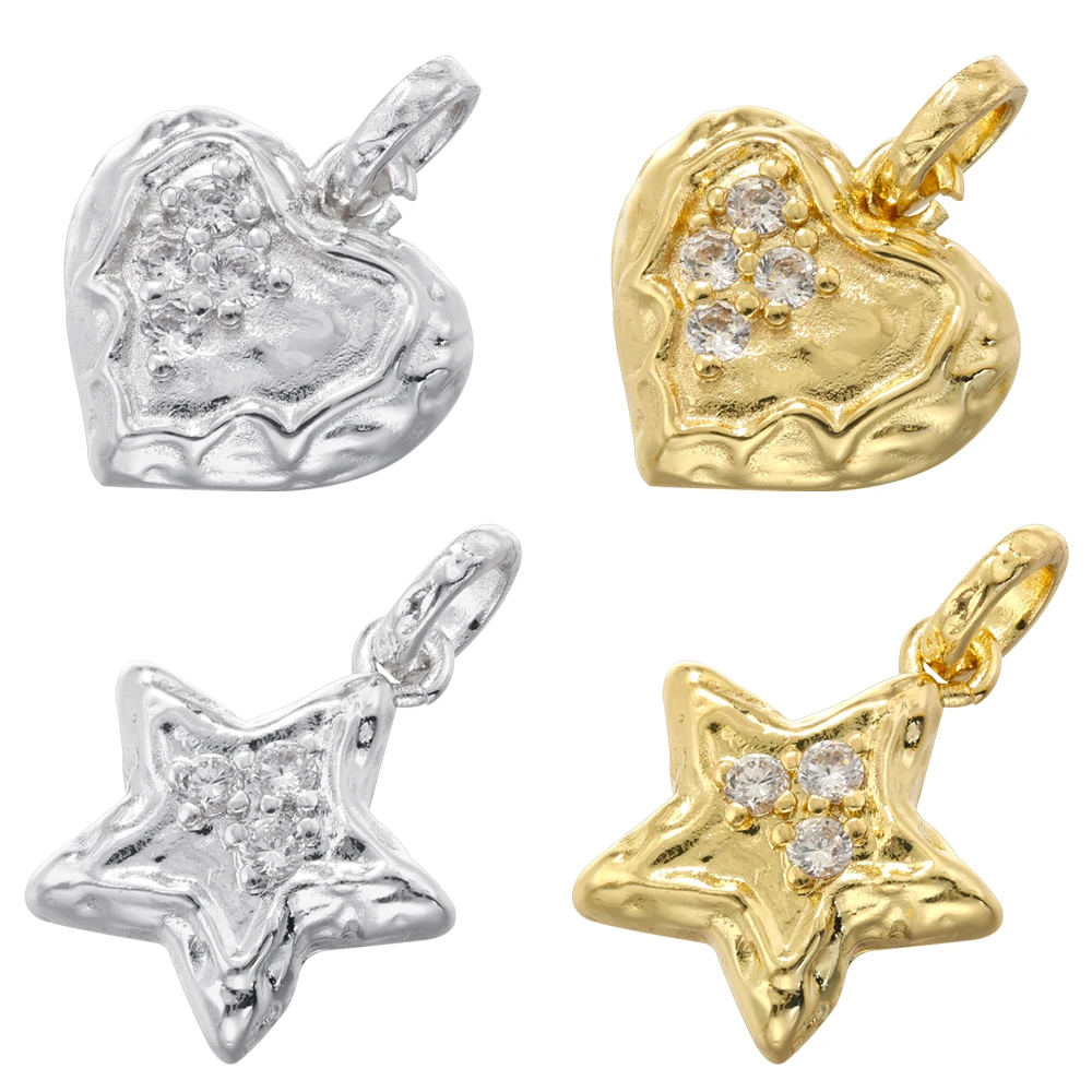 ZHUKOU 18K Golden-plated Inlaid Zirconia Star Heart Retro Metal Jewellery Small Pendant Accessories 1 Piece:VD1670 VD1671