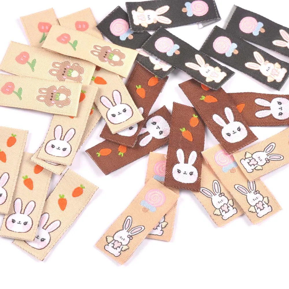 50Pcs Cute Rabbit Carrot Lollipop Labels For Sewing Accessories Kids Hat Clothing Decorative  DIY Crafts Supplies Handmade Tags