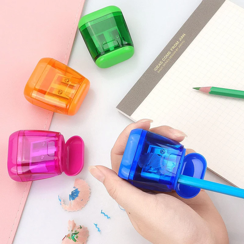 4PCS Dual-Hole Pencil Sharpeners With Lid And Shavings Container Portable Manual Sharpener Set For Colored Pencils