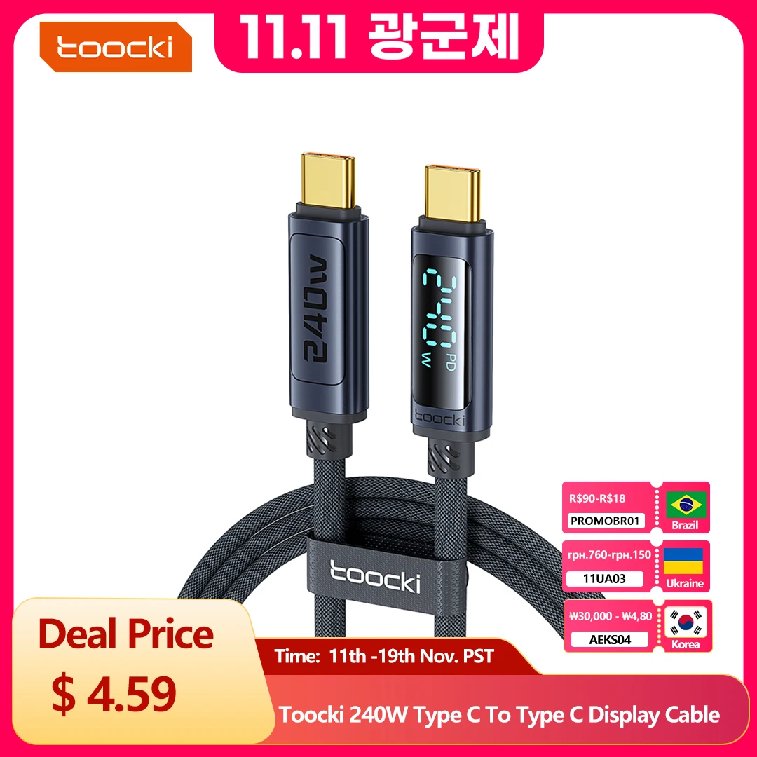 

Toocki 240W Type C To Type C Display Cable PD3.1 Fast Charge USB C TO USB C Cable For iPhone 15 16 Xiaomi 12 Samsung S23 Macbook