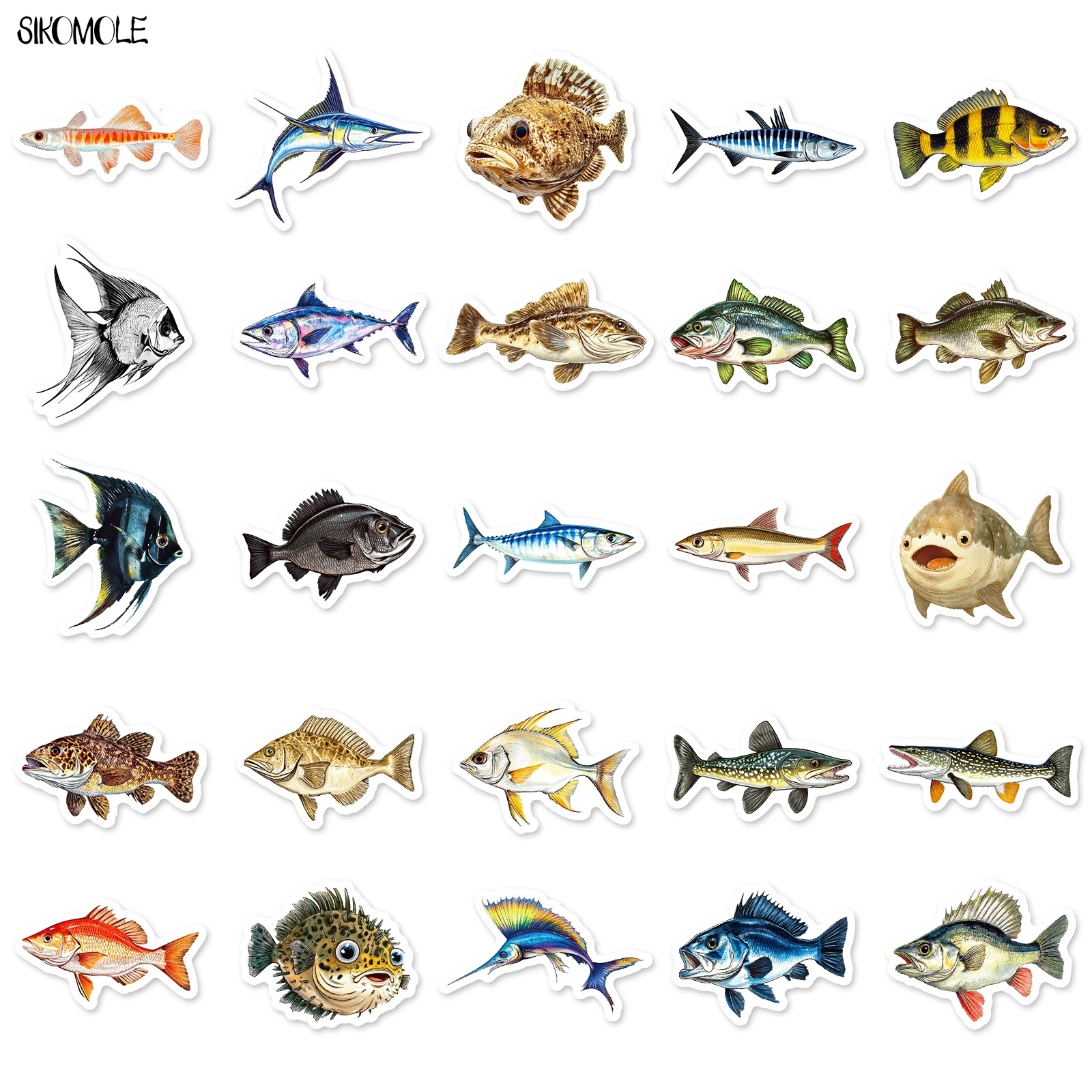 10/30/50PCS ที่สมจริง Marine ปลา PVC Graffiti สติกเกอร์ความงามสัตว์ DIY ของเล่นตกแต่งกระเป๋าเดินทาง Decal สติกเกอร์แพ็ค