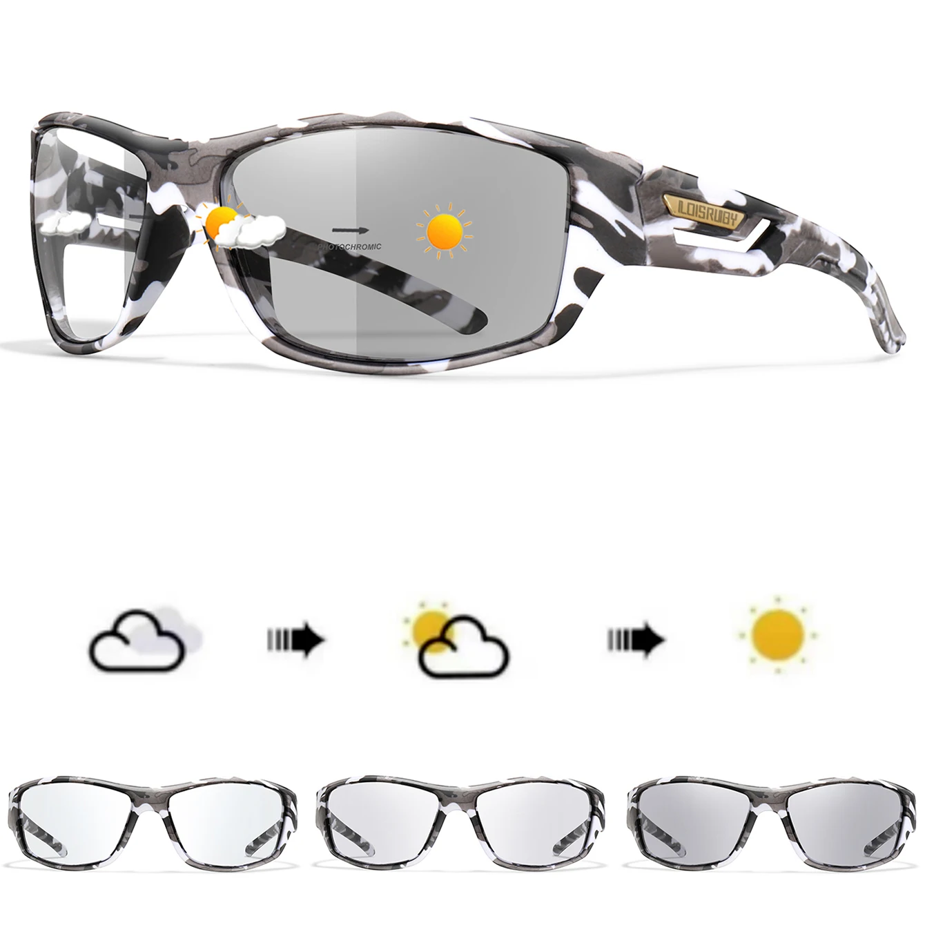 LOISRUBY fotochromowe okulary rowerowe mężczyźni kobiety jazda na świeżym powietrzu podróże jazda gogle kempingowe okulary w kamuflażu