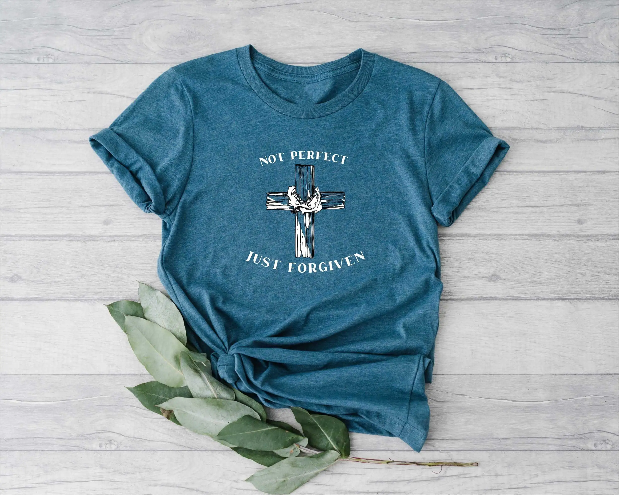 Not Perfect Just Forgiven T Shirt Christian Jesus Believer Faith Cross Bible Verse Quote Religous