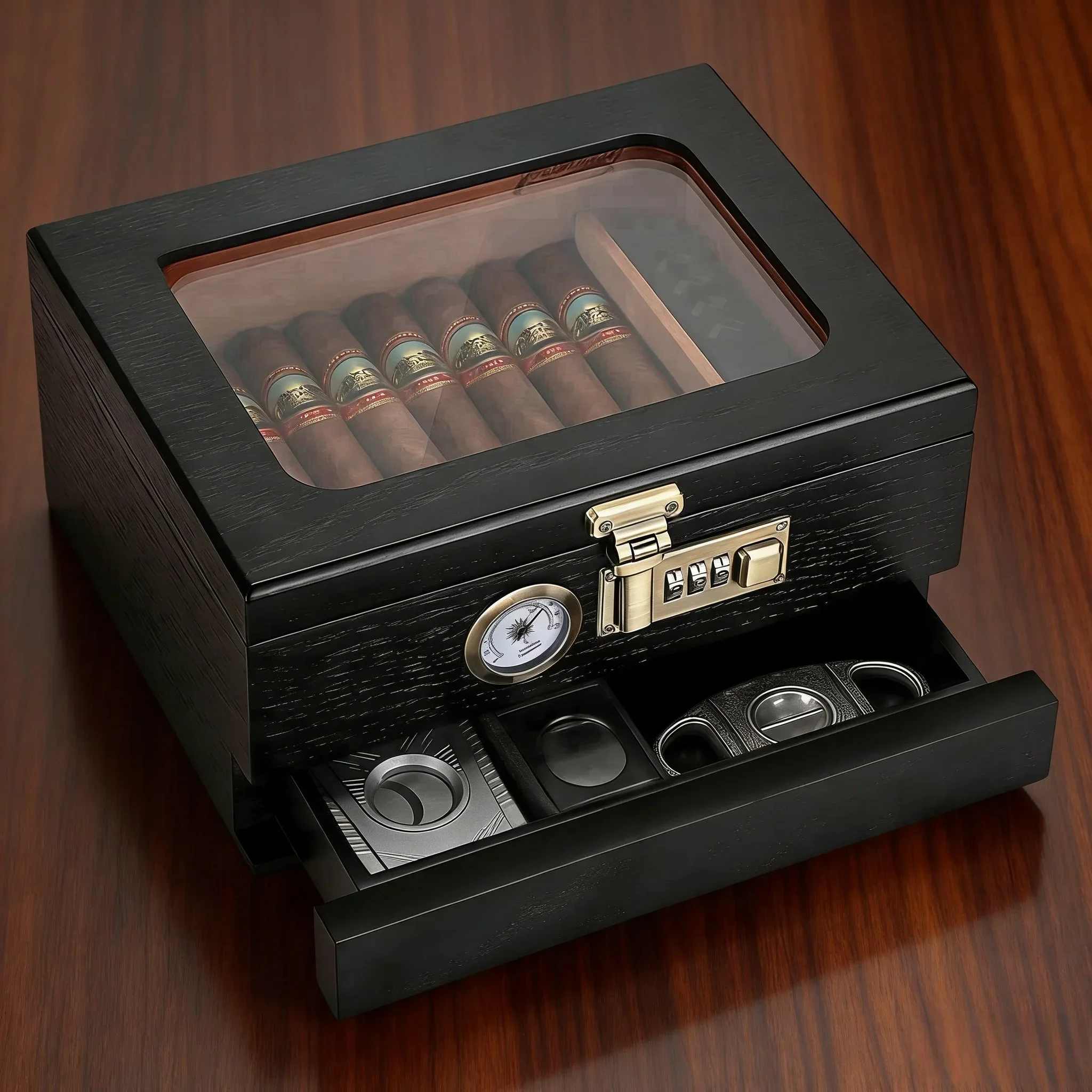 

Snow-cedar wood cigar humidor, large capacity portable box for aged Cuban sealed temperature-controlled moisture-proof box