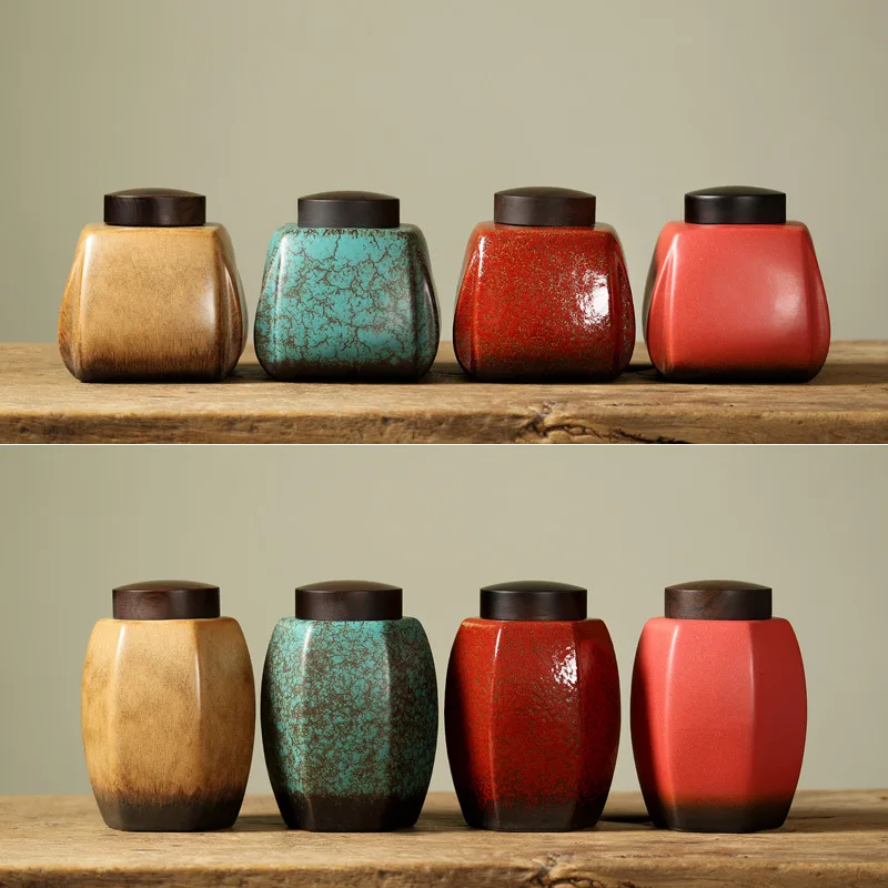 Mutao Ceramic Pu'er Jar, Japanese-Style Kiln-Turned Canister, Household Container With Black Ebony Lid, Sealed Tea Storage Jar