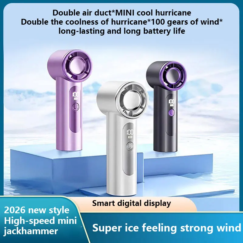 Portable High-speed Handheld Mini Fan USB Rechargeable Long-lasting Digital Display 100 Speed Adjustable Turbo Fan for Outdoor