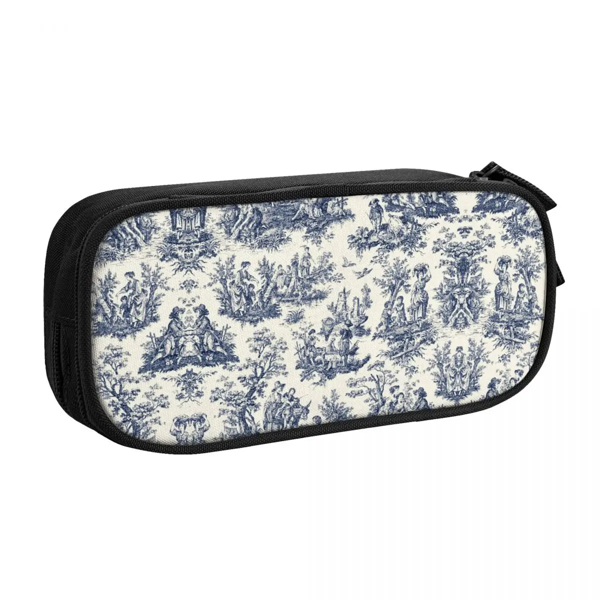 Vintage Toile De Jouy Pencil Case for Boys Gilrs Large Capacity Navy Blue And White Pen Bag Box Stationery